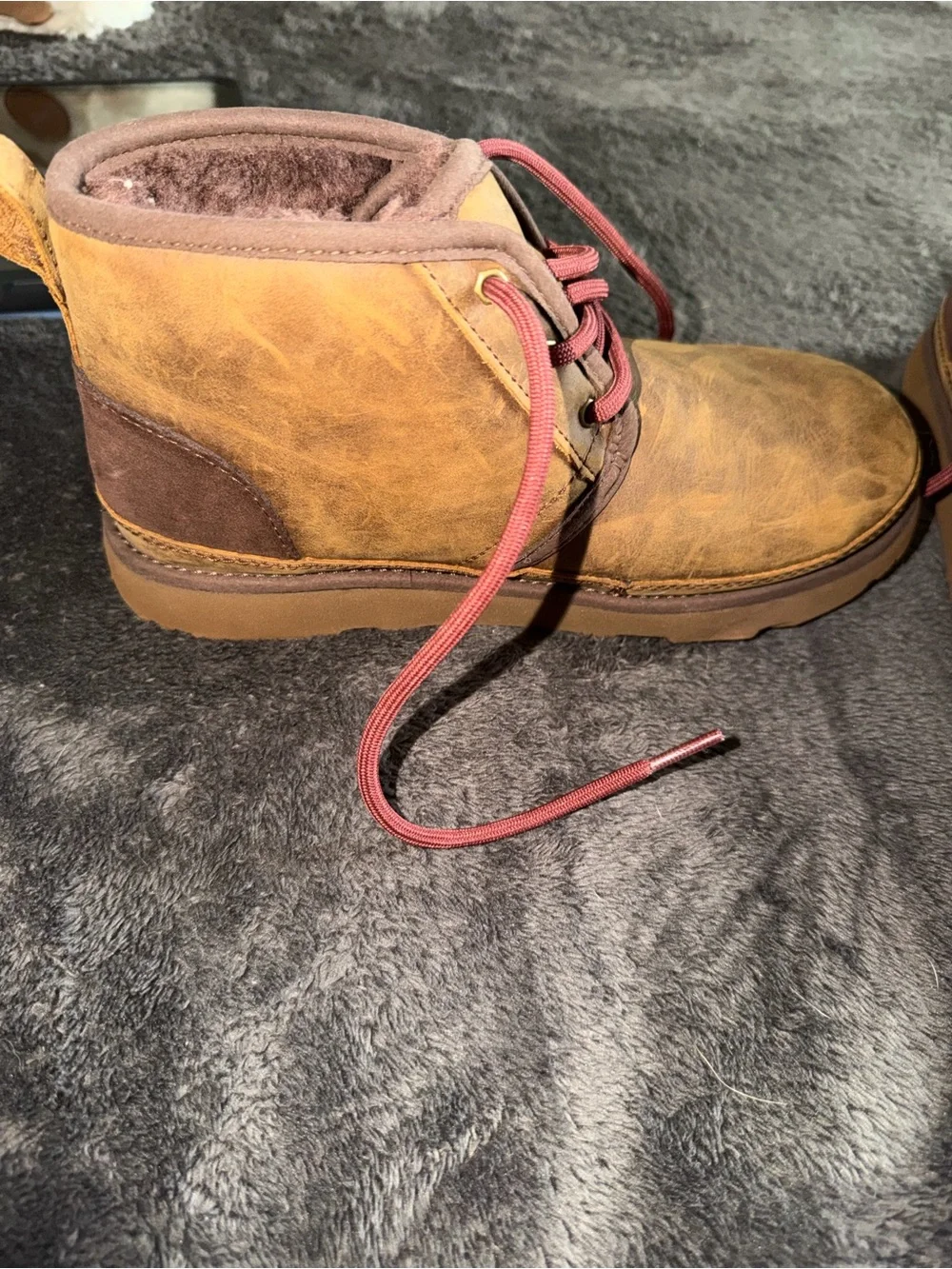 UGG Kids Tan Boots with Red Laces